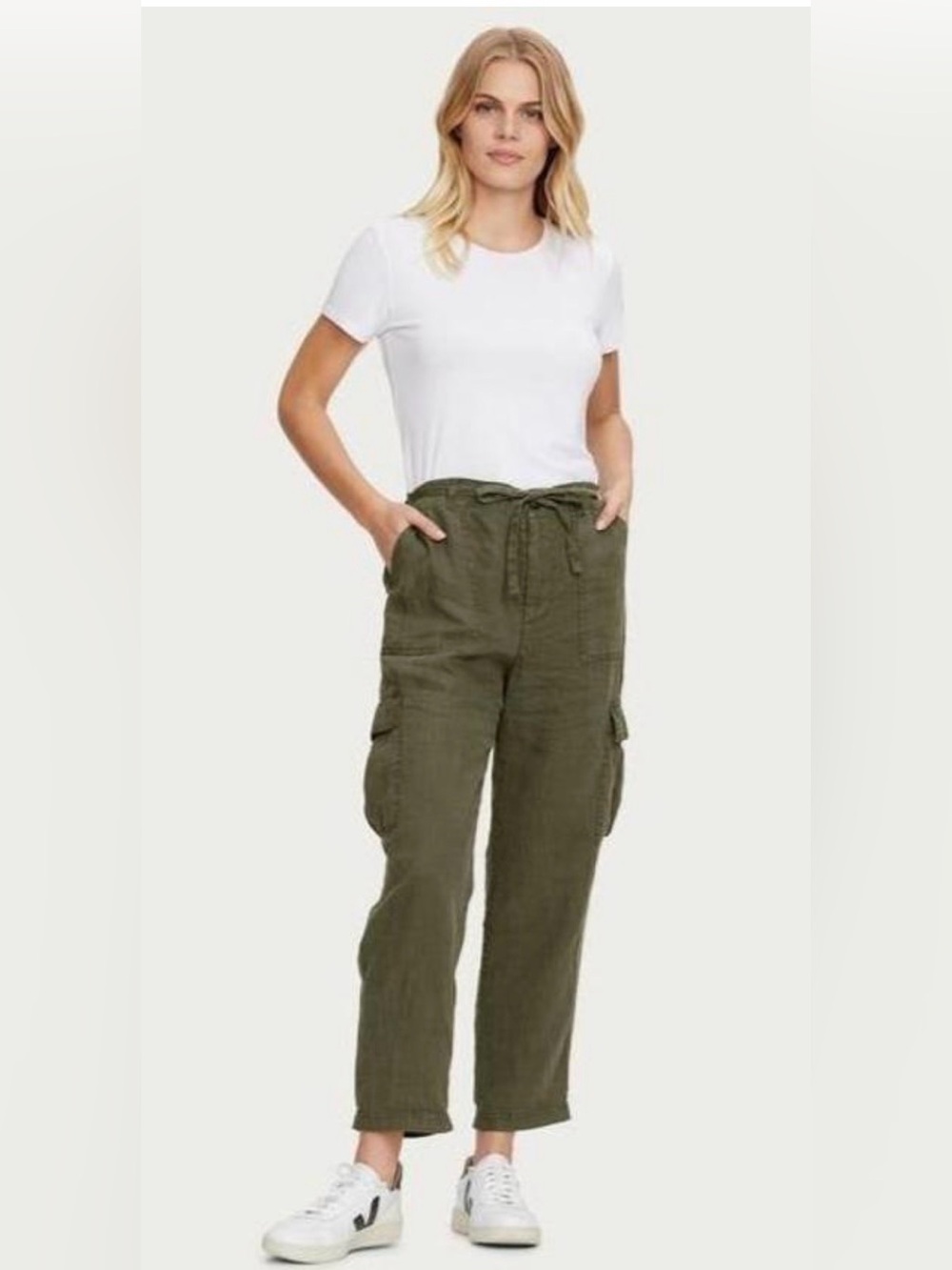 NWT Michael Stars 100% linen green Virgina cargo pants size M